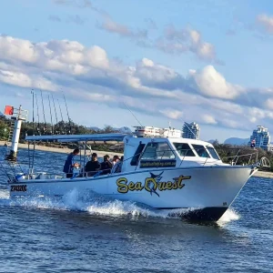 SeaQuest fishing charter boat Gold Coast – spacious 12-passenger vessel with smooth ride and onboard toilet.